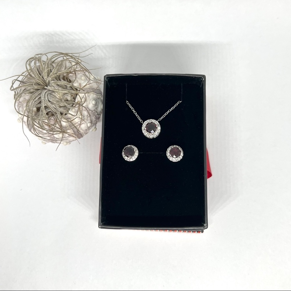 Garnet Gem Sterling Silver Necklace & Earring Set!
